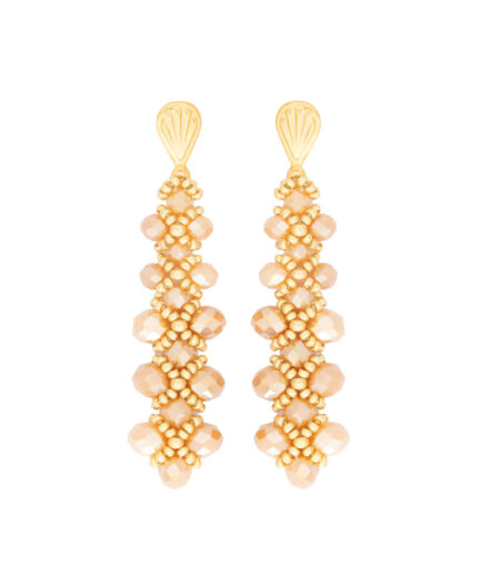 Aretes colgantes artesanales con cristales facetados y detalles dorados