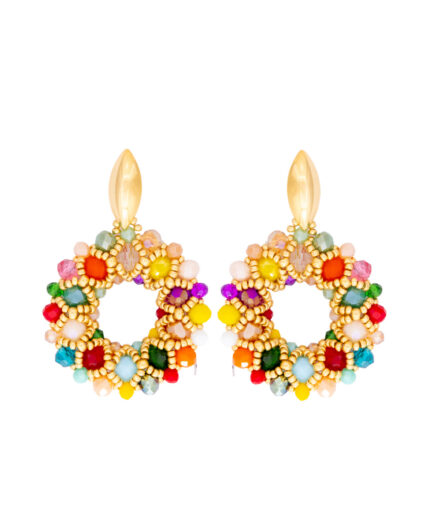 Aretes artesanales de cristal y piedras preciosas, colores vibrantes, varios estilos, duraderos (Colorido)
