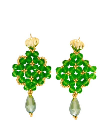 Aretes llamativos artesanales de cristal verde